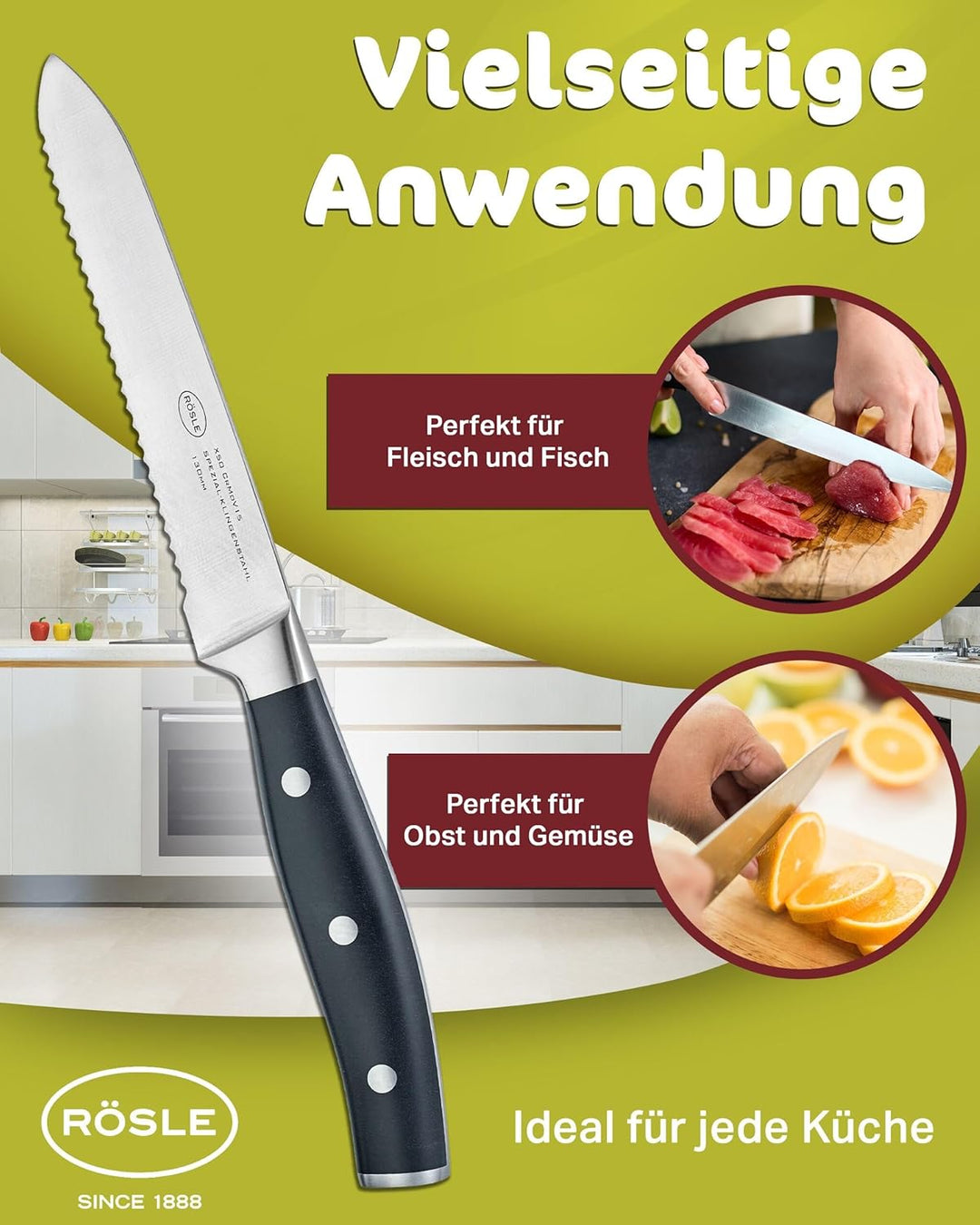 RÖSLE Universalmesser mit Wellenschliff Tradition, Hochwertiges Küchenmesser zum universellen Einsat
