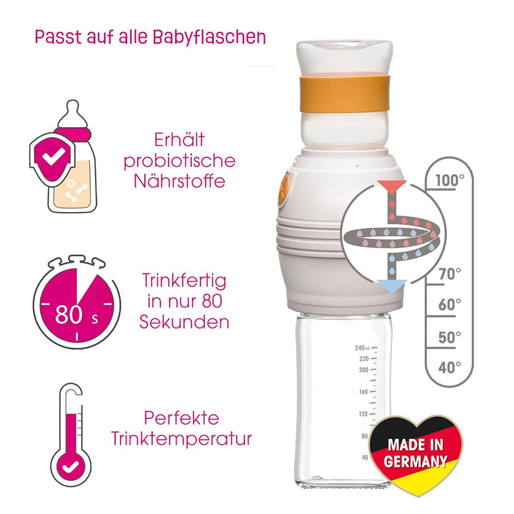 nip Fläschchenwasser-Abkühler Cool Twister: Kühlt kochendes Wasser exakt auf 40, 50, 60 oder 70° ab,