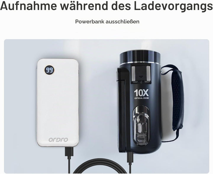 ORDRO 4K Videokamera Camcorder Ultra HD Camcorder mit 10-Fach Optischem Zoom &amp; 120-fachem Digitalzoo
