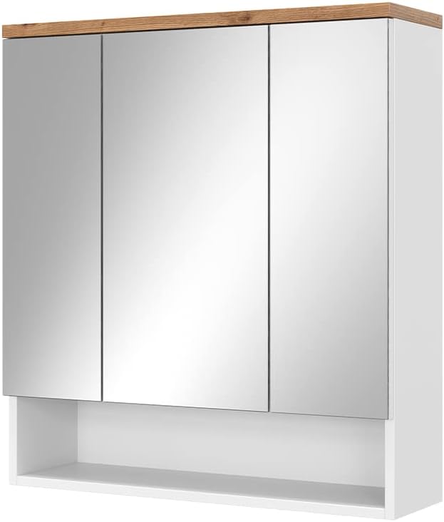 Vicco Bad Spiegelschrank Eden, Weiss Hochglanz/Artisan-Eiche, 70 x 77.5 cm mit 3 Türen Weiss Hochgla