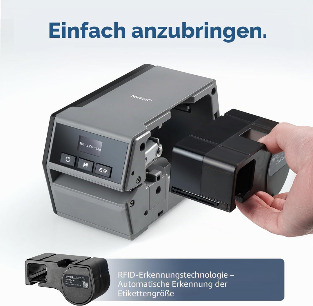 MakeID PET-Etiketten für Industrie-Etikettendrucker D50 – Schwarz auf Gelb, 50 mm x 8 m, Innen-/Auss