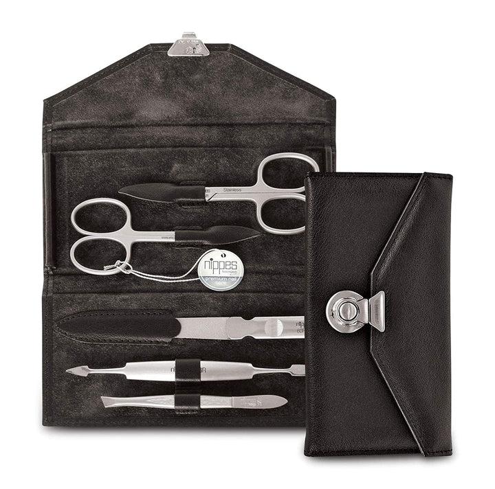 nippes Solingen Locks Maniküre Set, 5-teilig, Edelstahl nickel- & rostfrei, Echtes Rindsleder-Nagele