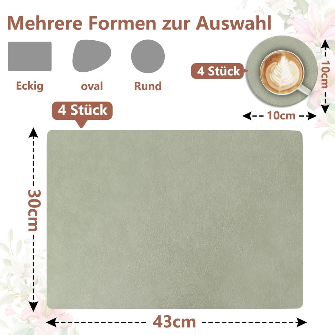 4er Set Tischset aus Leder-Imitat，Platzsets abwaschbar und wasserdicht，Platzdeckchen Lederoptik mit
