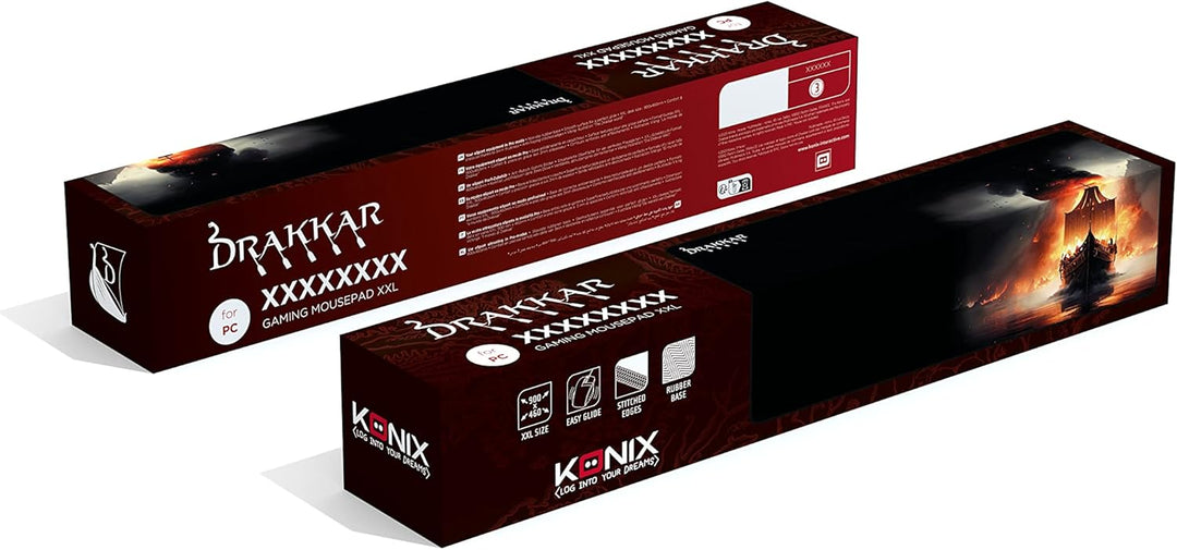 Konix Drakkar Gaming-Mauspad Heidrun XXL 90 x 46 cm - rutschfeste Gummiunterlage - Wikinger-Motiv Dr