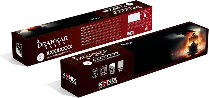Konix Drakkar Gaming-Mauspad Heidrun XXL 90 x 46 cm - rutschfeste Gummiunterlage - Wikinger-Motiv Dr