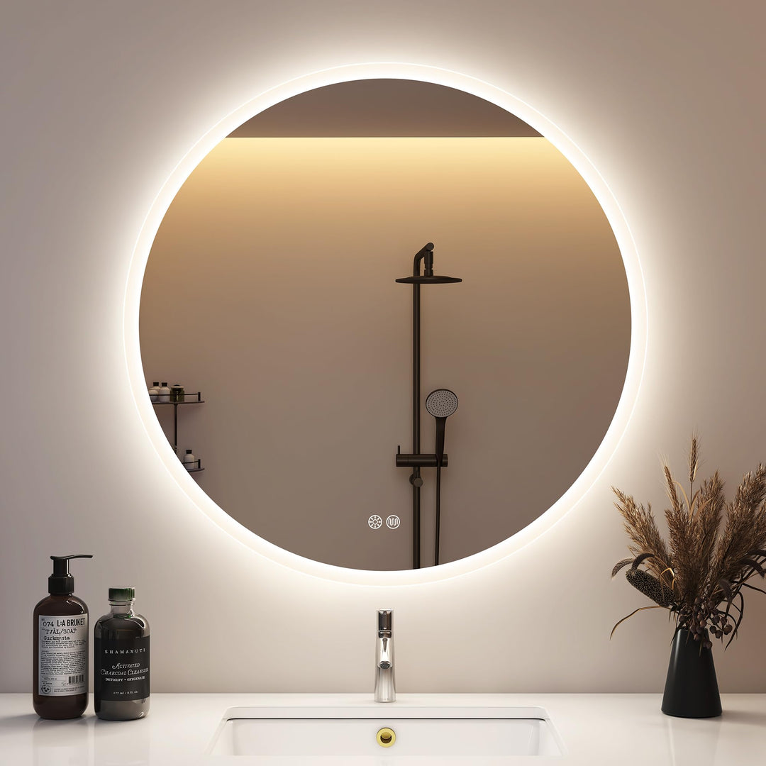 STARLEAD Rund-LED-Badspiegel-mit-Beleuchtung 80cm, Runder-Badezimmerspiegel mit Dimmbar, 3 Farbtempe