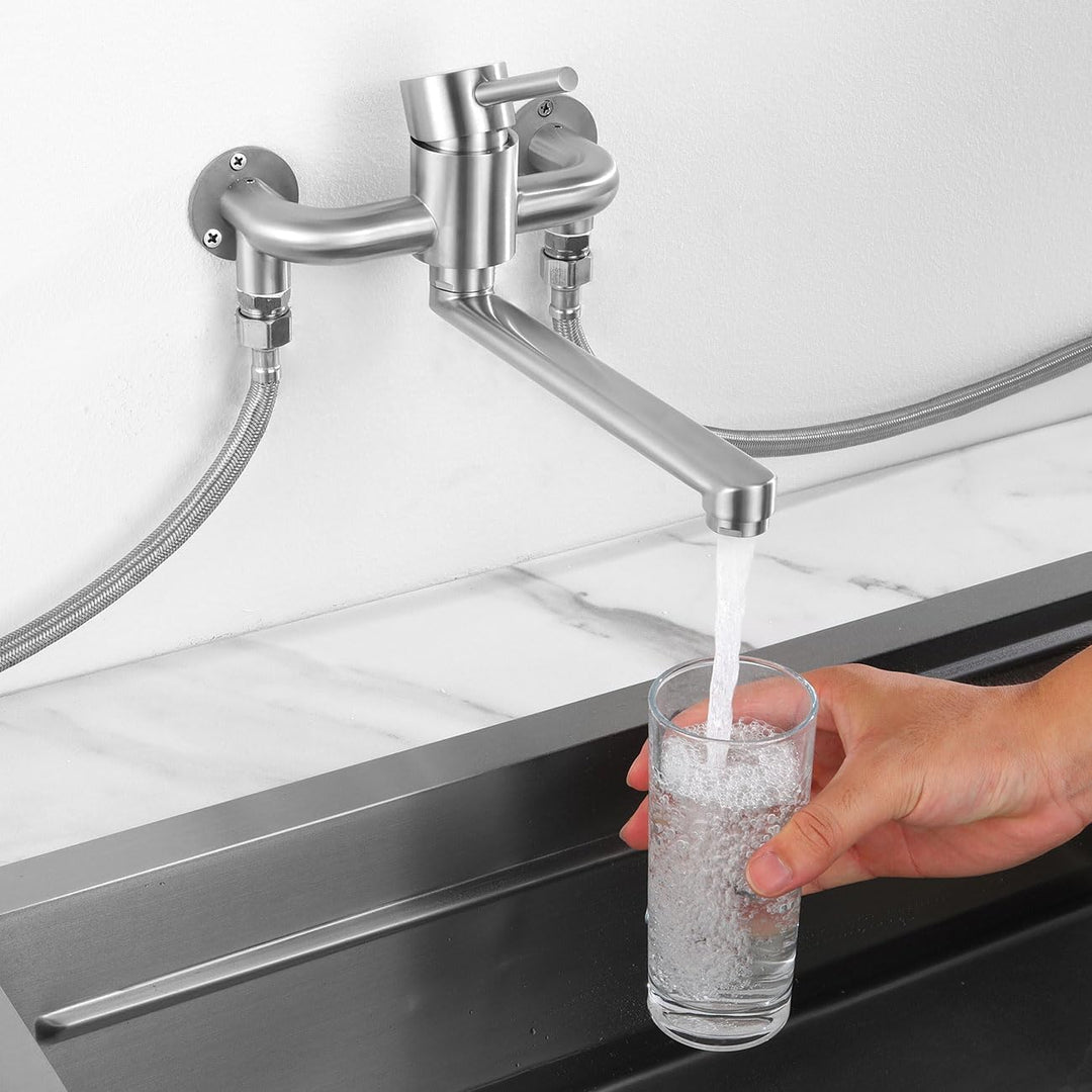 Wasserhahn Wandmontage, Wandarmatur für Küche mit 1/2 Zoll Anschluss nach unten, Wandwasserhahn mit