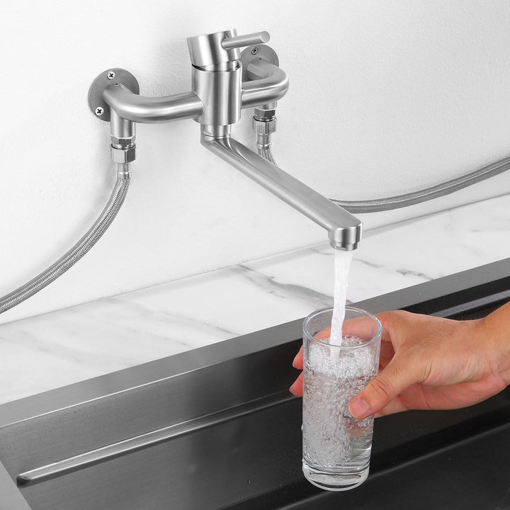 Wasserhahn Wandmontage, Wandarmatur für Küche mit 1/2 Zoll Anschluss nach unten, Wandwasserhahn mit