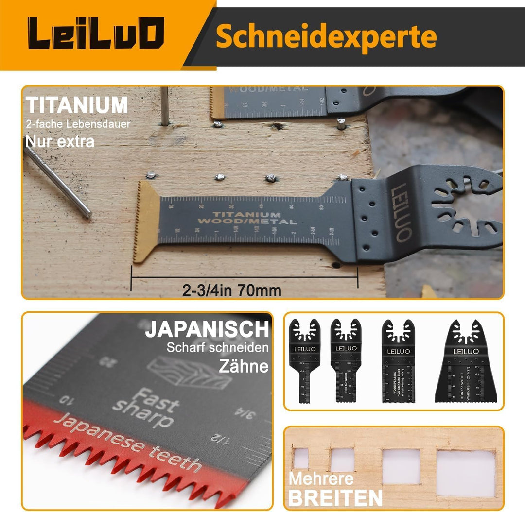 LEILUO 134 Stück Multitool Sägeblatt Set Oszillierende Sägeblätter Sandpapier und Schneide Zubehör m