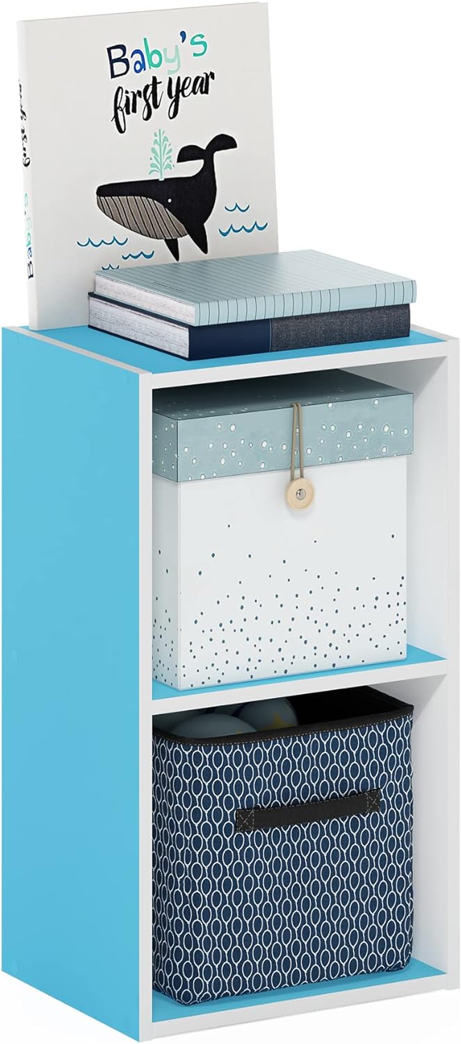 Furinno Luder Bücherregal Weiss/ Hellblau 30.5(W) x 53.9(H) x 23.7(D) cm, Weiss/ Hellblau 30.5(W) x