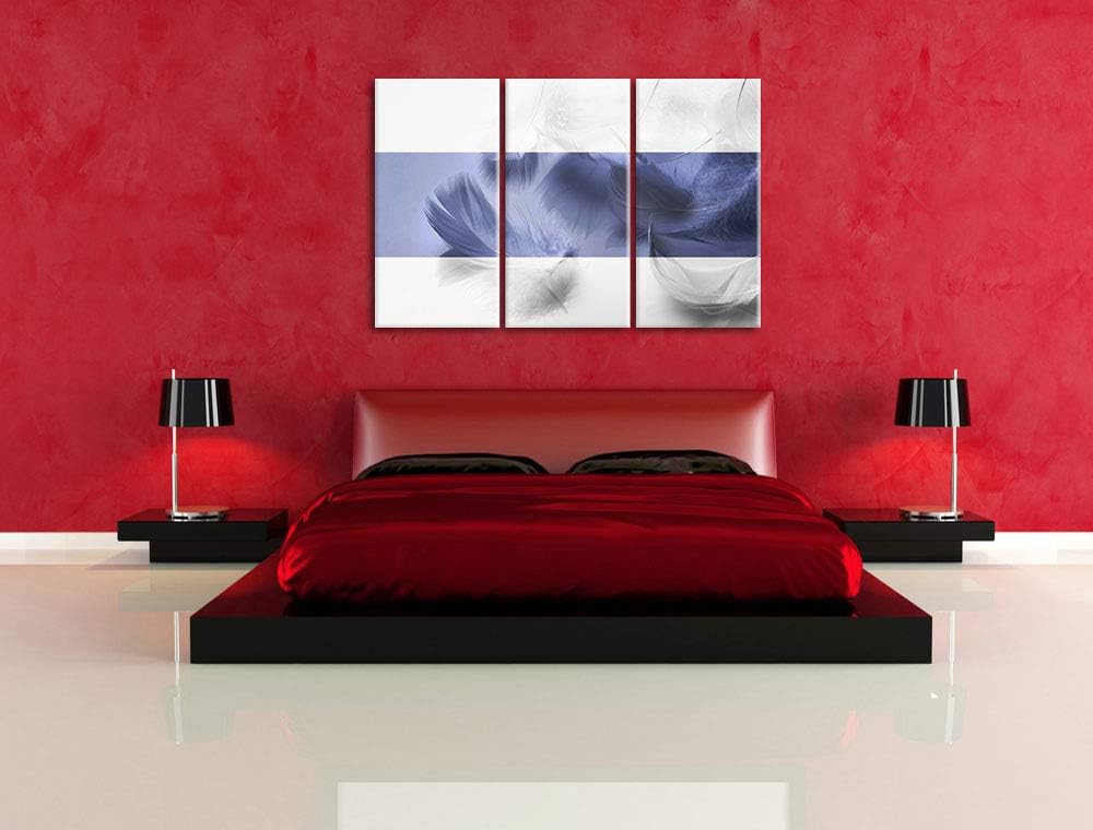 Weisse Federn schwarz/weiss 3-Teiler Leinwandbild 120x80 Bild auf Leinwand, XXL riesige Bilder ferti
