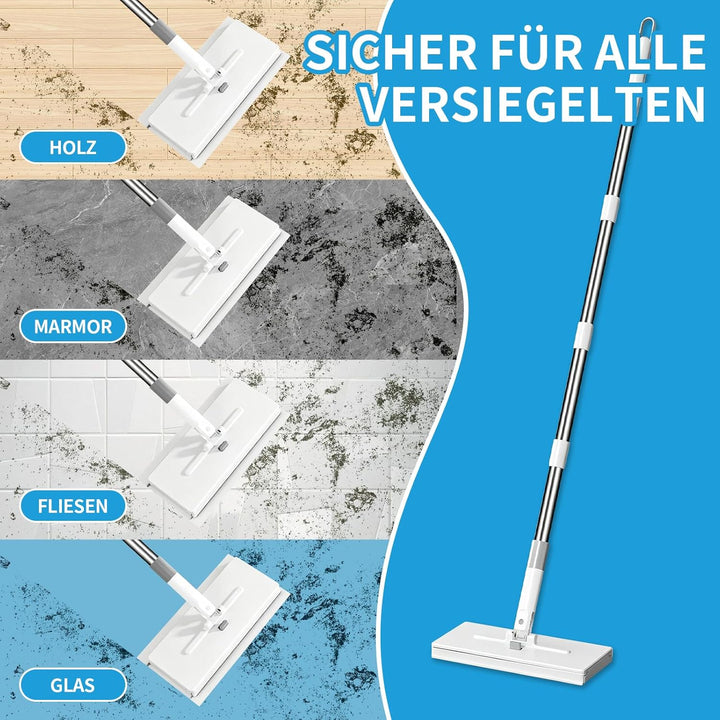 Wischmopp mit Druck-Klemm-System, Mini Mopp mit Automatischem Tuchwechsel, 1-Knopf-Wechsel, Automati