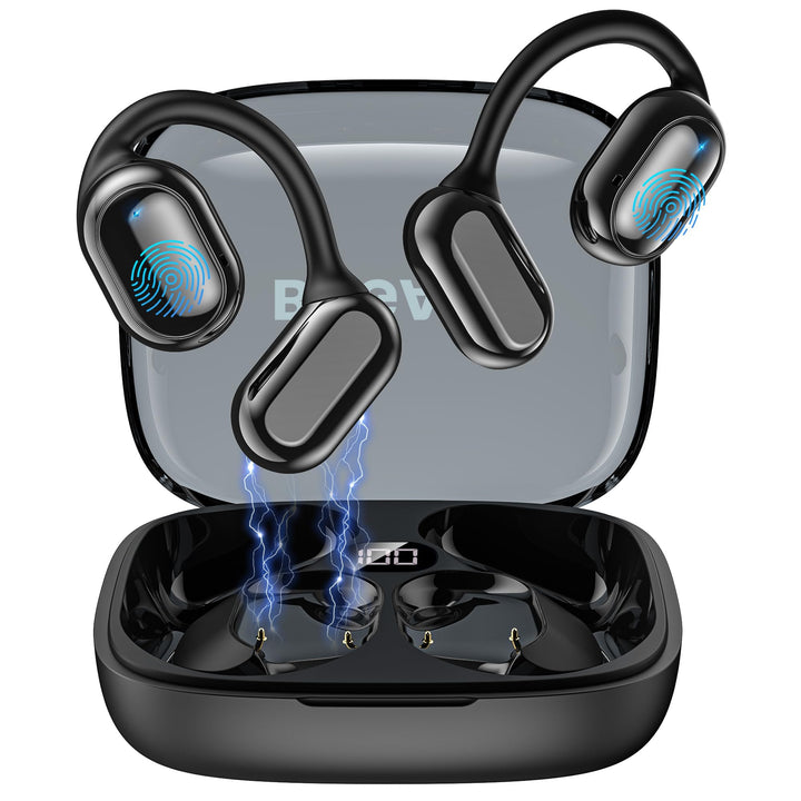 BUGANI Open Ear Kopfhörer, Ohrhaken Kopfhörer Kabellos Bluetooth IPX6 Wasserdicht, 30H Laufzeit, Blu