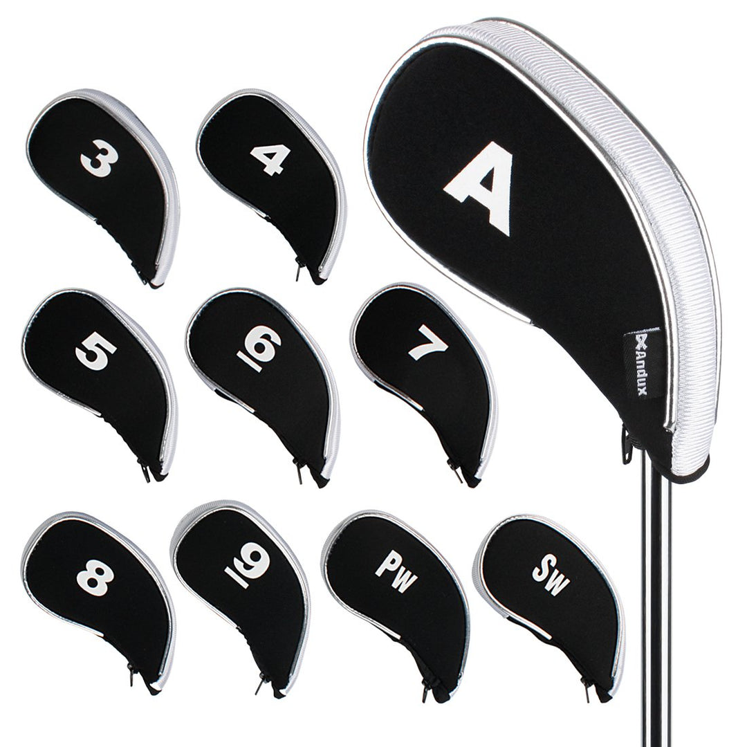 Andux Golfschlägerhauben mit Reissverschluss, 10 Stück Schwarz/Weiss, Einheitsgrösse Schwarz/Weiss