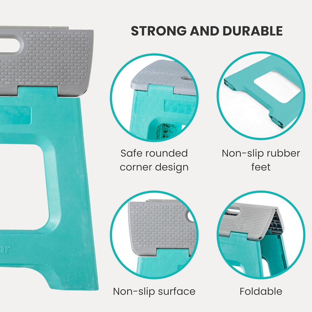VIGAR Tritthocker klappbar 32 cm mit Griffen, Polypropylen, Türkis, 36 x 26 x 32 cm Compact Türkis 3
