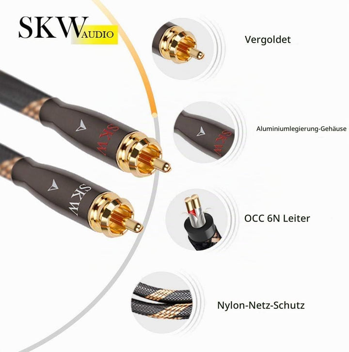 SKW Audiophiles Cinch Audio Kabel, 2 x Cinch zu 2 x Cinch Kabel mit OD 6mm Audiophile Cinch-Kabel (3