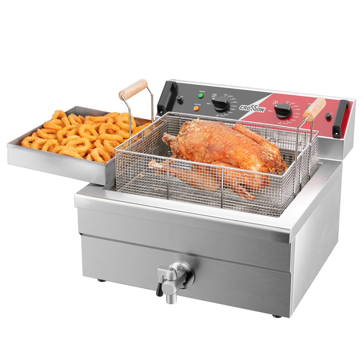 CROSSON Kommerzielle Elektrische Fritteuse 6500W 12L Grosse Edelstahl Fritteuse mit Ablaufhahn,3 Kor