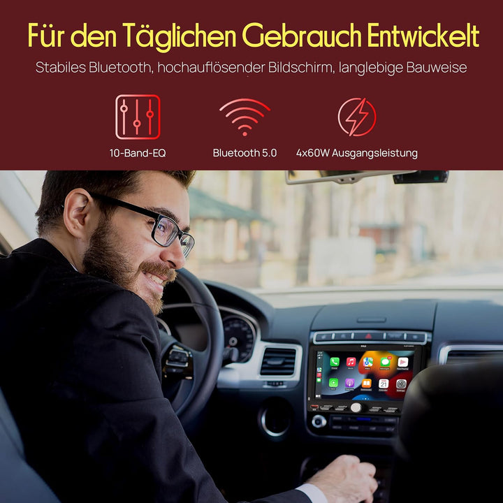 Pyle 1DIN Autoradio Wireless Apple CarPlay Android Auto 7 Zoll Touchscreen Bluetooth 5.0 Rückfahrkam