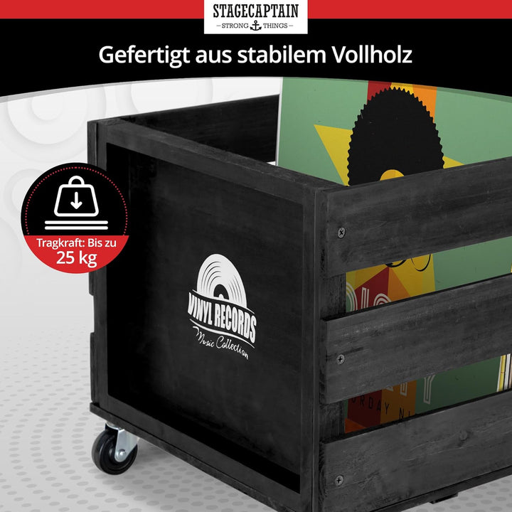 Stagecaptain SPK-100 BK Schallplattenkiste “Emil” - Aufbewahrungsbox für bis zu 100 LPs - aus Vollho
