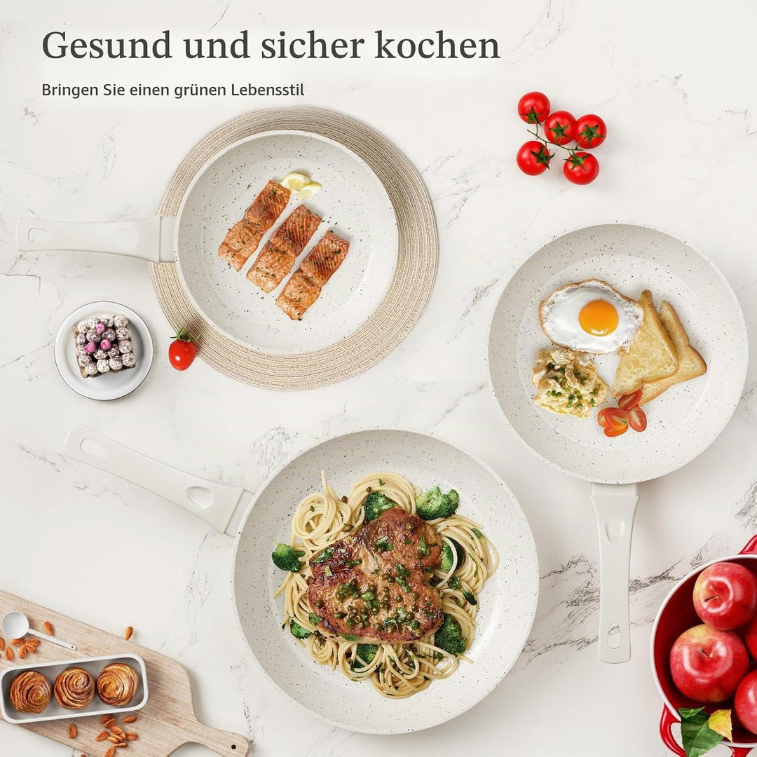 Innerwell Antihaft Pfannenset 3-teilig 20+24+28 cm aus Granit, Pfannen Induktion mit Antihaftbeschic