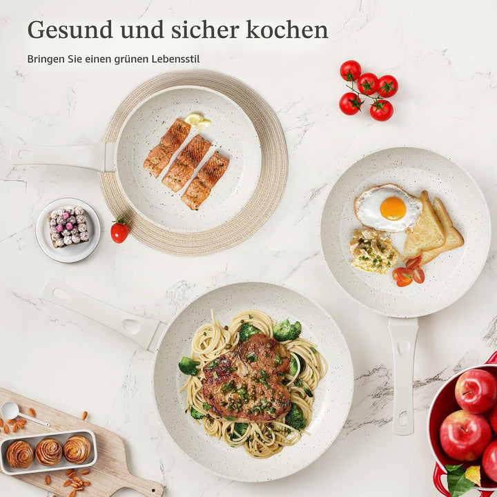 Innerwell 3-teiligs Antihaft Pfannenset mit Deckel 20+24+28 cm, Induktion Pfanne Keramik Antihaftbes