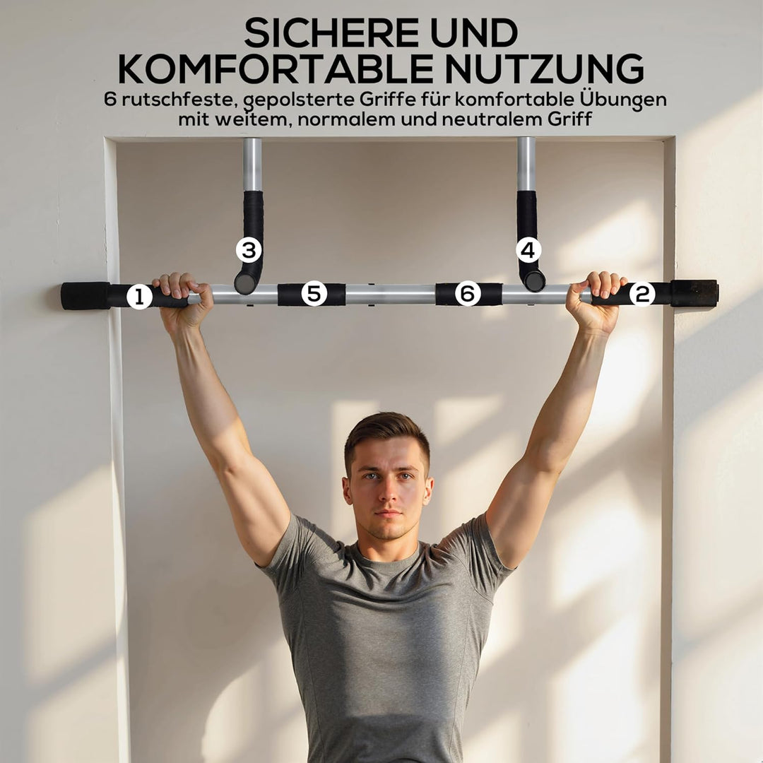 HOMCOM Klimmzugstange, Trainings Halterung, Multifunktions-Türreck, Stahl, Schaumstoff, PE, Schwarz+