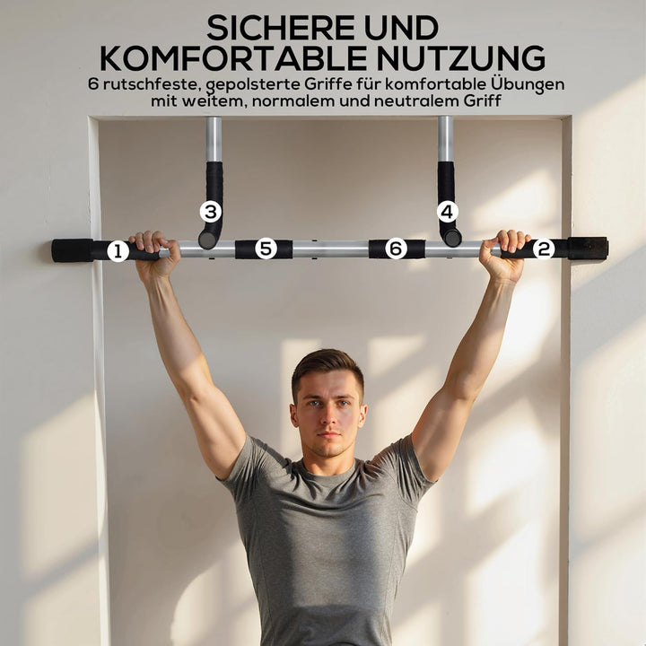 HOMCOM Klimmzugstange, Trainings Halterung, Multifunktions-Türreck, Stahl, Schaumstoff, PE, Schwarz+
