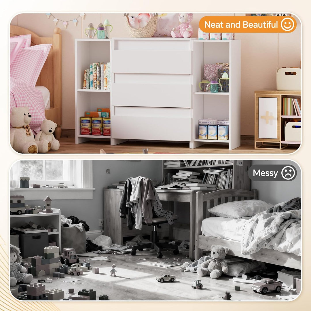 2-in-1 Wickelkommode mit abnehmbarem Wickelaufsatz, Baby Wickeltisch&Kommode mit 3 Schubladen und 6
