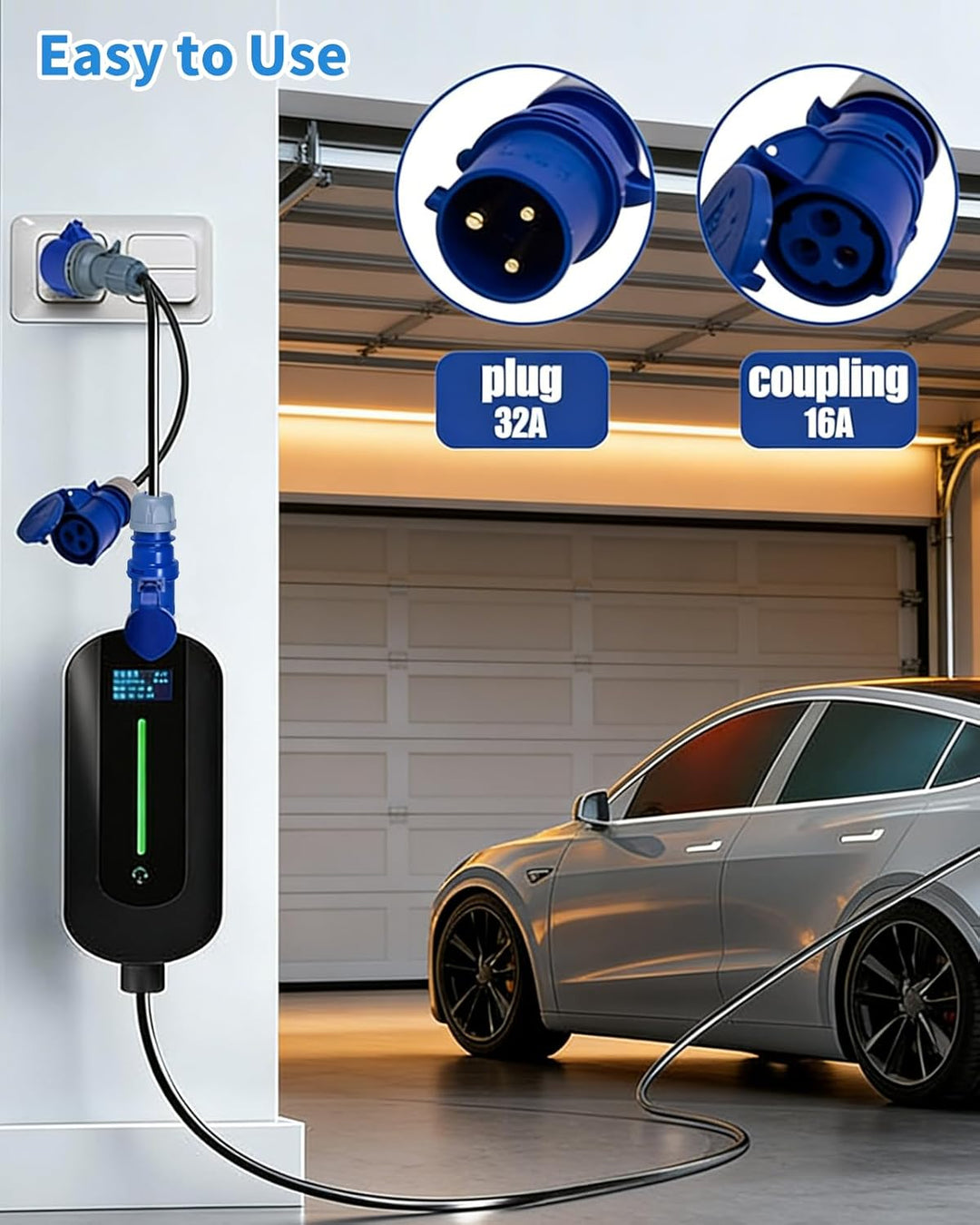 32A auf 16A Adapter, 2-Wege-Anschluss, 2 x 16A Steckdosen IP44 Schutz CEE Adapter für Wohnwagen, Woh