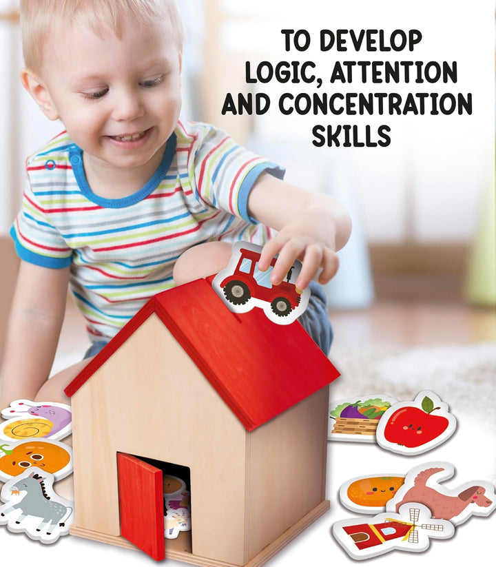 Lisciani - Montessori Baby Wood - Der Bauernhof - Bildungsspiel für Kinder ab 9 Monaten - 3D-Holzhäu