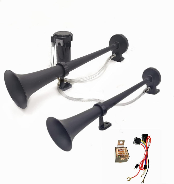 YIYIDA Lufthupe Auto Hupe Car Horn 24V LKW Hupe Doppelrohr Zink Chrom elektrische Hupe schwarz 170db