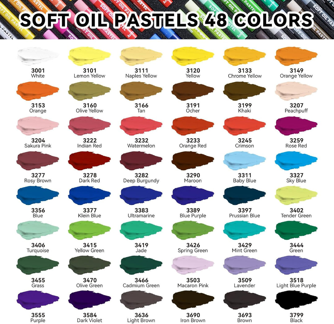 Arrtx Ölpastellkreiden,48 Farben Set,Ungiftige weiche Ölpastellkreiden für Malerei, Zeichnen, Mische