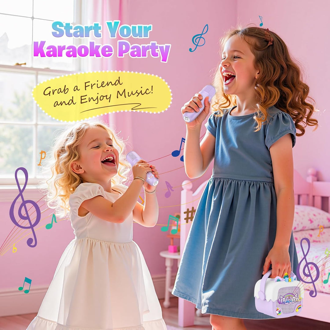 Dislocati Einhorn Karaoke Maschine mit 2 Bluetooth Karaoke Mikrofon, Geschenk Spielzeug für Mädchen
