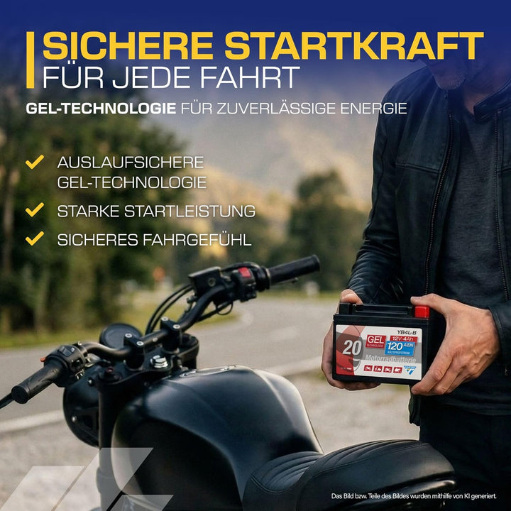CARTEC Motorradbatterie YB4L-B, 4Ah 56A, Gel Technologie Motorrad-Starter-Batterie, Erstausrüsterqua