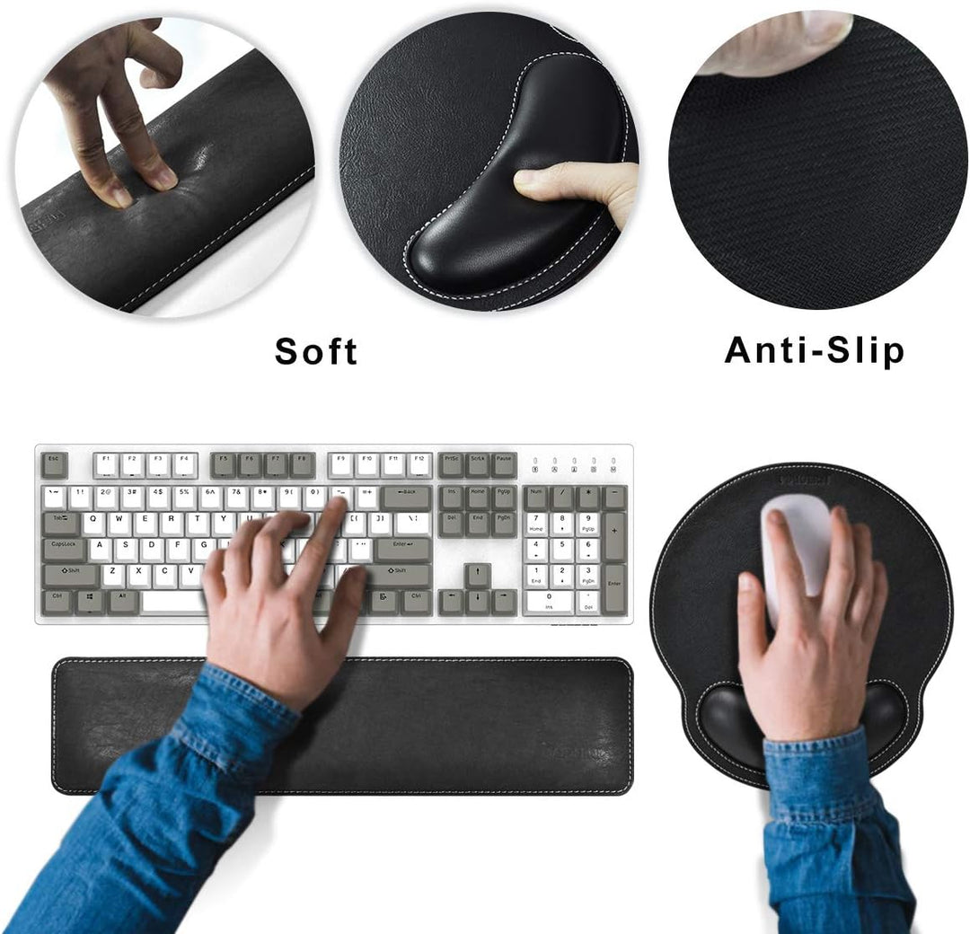 MAIDERN PU Leder Tastatur Handgelenkauflage und Mauspad mit Handgelenkstütze, Memory Foam Set Langle
