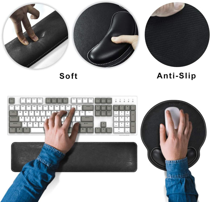 MAIDERN PU Leder Tastatur Handgelenkauflage und Mauspad mit Handgelenkstütze, Memory Foam Set Langle