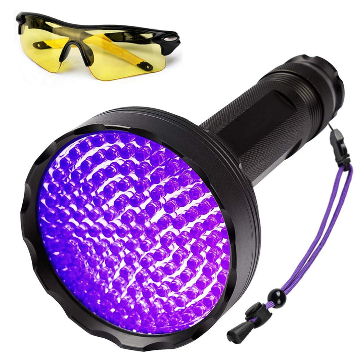 UV Schwarzlicht,Newest 128 LEDs UV Taschenlampe mit UV- Schutzbrille für Heimtierurindetektoren,395n