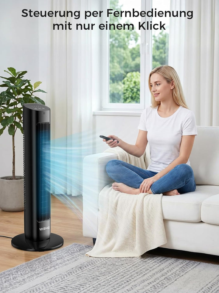 YASHE 80cm Turmventilator mit Fernbedienung, Leiser Standventilator ohne Rotorblätter mit 28 dB, 3 G