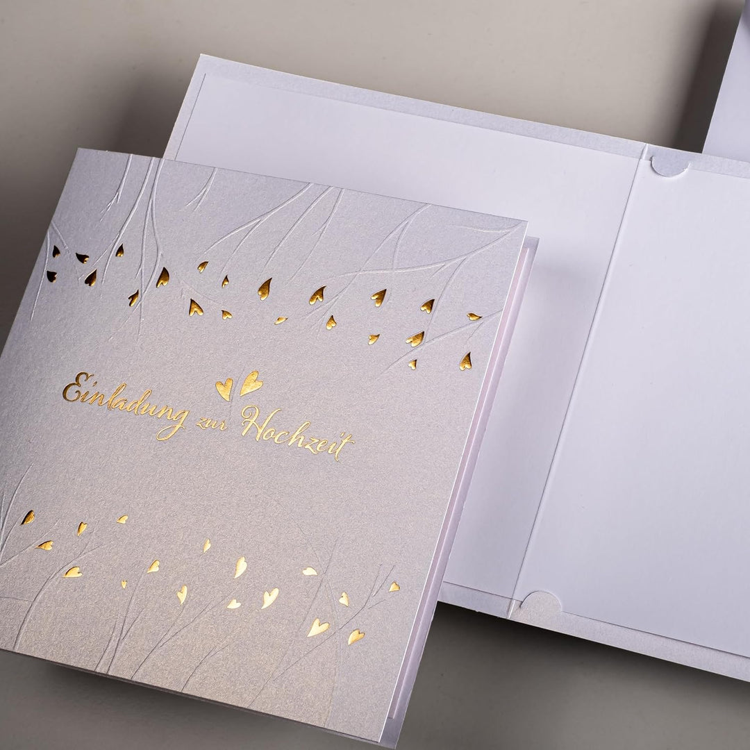 Art Nuvo HOCHZEITSEINLADUNGEN - SATZ 20 St, 135x135mm MIT BEDRUCKBAREN EINLAGEN UND UMSCHLÄGEN FÜR H