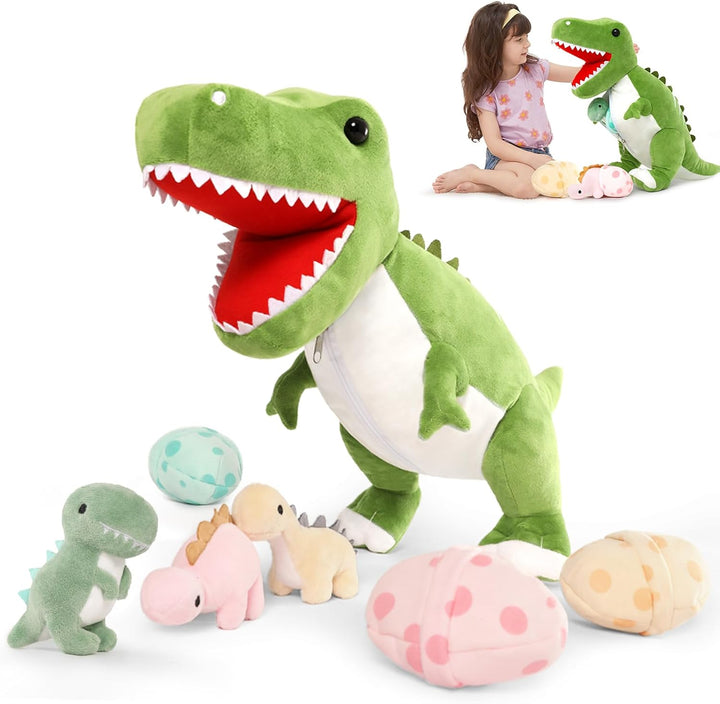 MorisMos Stehend Plüsch Dinosaurier mit 3 Baby im Bauch, gross Tyrannosaurus Plüschtier Stofftier Ku