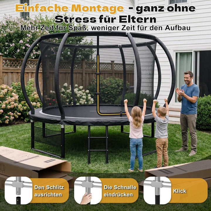 JUMMICO Trampolin Outdoor Ø 228/305/366/427/488 cm mit Schutznetz und Leiter, GS-geprüftes Freizeit-