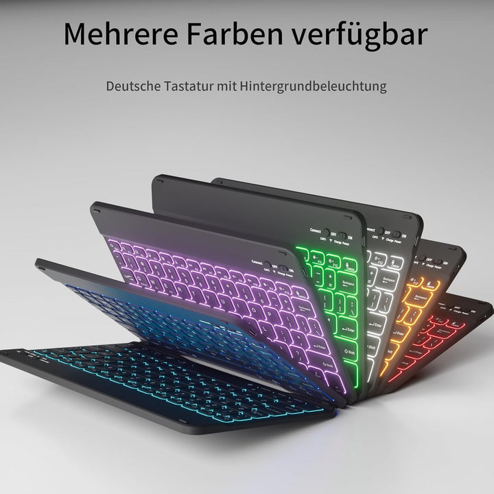 Tastatur Hülle für iPad A16 11. / 10. Generation (2025/2022, 11/10,9 Zoll), 7-farbige Hintergrundbel
