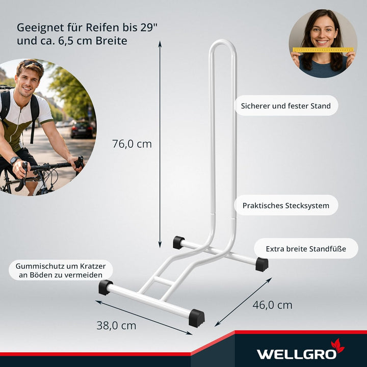2 x WELLGRO® Fahrradständer - Stahl, sicherer Stand - Farbe weiss