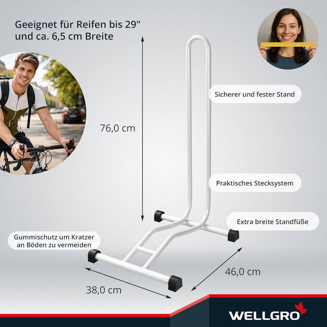WELLGRO® Fahrradständer - Stahl, sicherer Stand - Farbe weiss