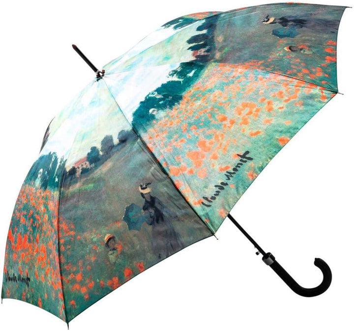 LUCKYWEATHER Regenschirm Stockschirm Damen Motiv Mohnblumenfeld Auf-Automatik I Stockregenschirm gro