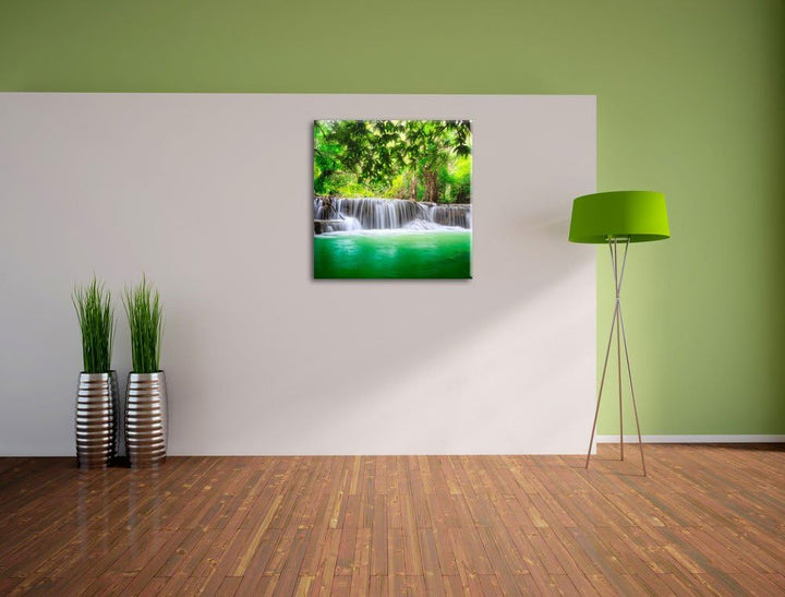 Pixxprint Kleiner Wasserfall im Dschungel als Leinwandbild/Grösse: 70x70 cm/Wandbild/Kunstdruck/fert