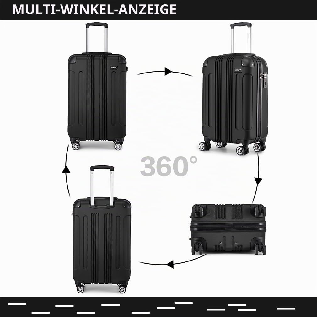 KONO Trolley Handgepäck Koffer 55x35x20cm Rollkoffer Reisekoffer mit 4 Rollen und Schloss (Schwarz),