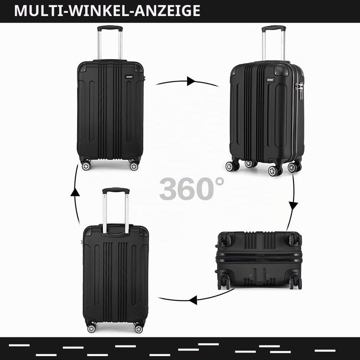 KONO Trolley Handgepäck Koffer 55x35x20cm Rollkoffer Reisekoffer mit 4 Rollen und Schloss (Schwarz),