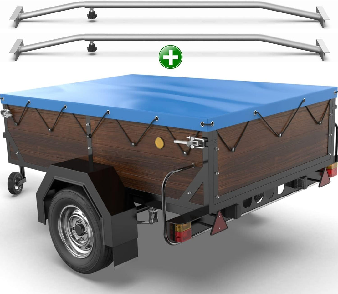 Tarpofix® Anhängerplane Flachplane 160 x 115 x 7,5 cm + 2X Planenbügel (verstellbar 100-145 cm) - ra