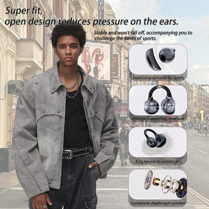 Kabellos Bluetooth Kopfhörer, Open-Ear-Kopfhörer, Ohrclip mit Beeindruckender Klang, Bluetooth 5,4,